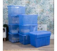 Wham Crystal 10 X 60L Stackable Plastic Storage Boxes With Lids Tint Blue