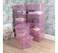 Wham Crystal 10 x 60L Stackable Plastic Storage Boxes with Lids in Pink Wham Pink