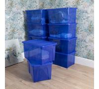Wham Crystal 10 x 60L Stackable Plastic Storage Boxes with Lids in Blue Wham Blue