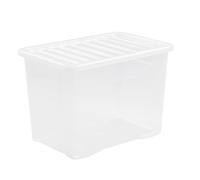 Wham Crystal 10 x 80L Stackable Plastic Storage Boxes with Lids | Ideal for Home, Office, Toys & More | Large Boxes | Made in UK - Clear