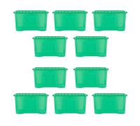 Wham Crystal 10x 60L Plastic Storage Boxes with Lids. Clear, Large, Strong (Pack of 10, 60 Litre) Made in the UK (Tint Leprechaun Green)