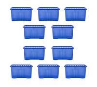 Wham Crystal 10x 60L Plastic Storage Boxes with Lids. Clear, Large, Strong (Pack of 10, 60 Litre) Made in the UK (Tint Spectrum Blue)