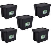 Wham Crystal 24 Litre Box & Lid, 5 Pack, Clear With Black Lid
