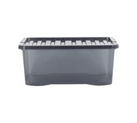 Wham Crystal 3 x 45L Stackable Plastic Storage Boxes with Lids | Ideal for Home, Office, Toys & More | Large Boxes | Made in UK - Smoke