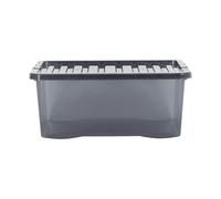 Wham Crystal 3 x 45L Stackable Plastic Storage Boxes with Lids | Ideal for Home, Office, Toys & More | Large Boxes | Made in UK - Smoke