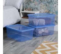 Wham Crystal Sparkle 3x 45L Plastic Storage Boxes with Lids Tint Sparkle Blue. Medium Size, Strong (Pack of 3)