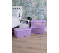 Wham Crystal 3 x 45L Stackable Plastic Storage Boxes with Lids | Ideal for Home, Office, Toys & More | Large Boxes | Made in UK - Sparkle Lavender