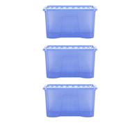 Wham Crystal 3 x 60L Stackable Plastic Storage Boxes with Lids | Ideal for Home, Office, Toys & More | Large Boxes | Made in UK - Sparkle Blue
