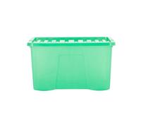 Wham Crystal 3 x 60L Stackable Plastic Storage Boxes with Lids | Ideal for Home, Office, Toys & More | Large Boxes | Made in UK - Leprechaun Green