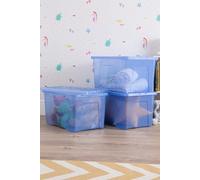 Wham Crystal 3 x 60L Stackable Plastic Storage Boxes with Lids Tint Blue Wham Blue