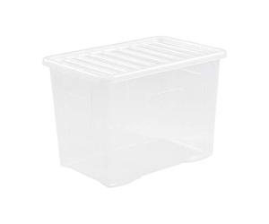 Wham Crystal 3 x 80L Stackable Plastic Storage Boxes with Lids | Ideal for Home, Office, Toys & More | Large Boxes | Made in UK - Clear