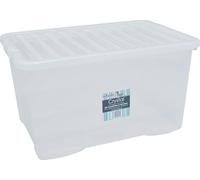 Wham Crystal 3x 60L stackable and nestable clear Plastic Storage Boxes with Lids. Clear, Deep, Strong, Made in the UK dimensions of 60 cm X 40 cm X 33 cm