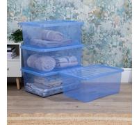 Wham Crystal Sparkle 4x 45L Plastic Storage Boxes with Lids Tint Sparkle Blue. Medium Size, Strong (Pack of 4)