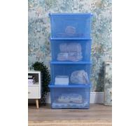 Wham Crystal 4 x 60L Stackable Plastic Storage Boxes with Lids Tint Blue Wham Blue One Size
