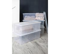 Wham Crystal 4x 62L Plastic Storage Boxes with Lids - Pack of 4. Clear, Long, Large, Stackable, Nestable (4x 62 Litre) Made in the UK