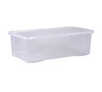 Wham Crystal 4x 62L Plastic Storage Boxes with Lids - Pack of 4. Clear, Long, Large, Stackable, Nestable (4x 62 Litre) Made in the UK