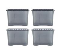 Wham Crystal 4 x 80L Stackable Plastic Storage Boxes with Lids | Ideal for Home, Office, Toys & More | Large Boxes | Made in UK - Smoke