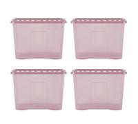 Wham Crystal 4 x 80L Stackable Plastic Storage Boxes with Lids | Ideal for Home, Office, Toys & More | Large Boxes | Made in UK - Dusky Orchid