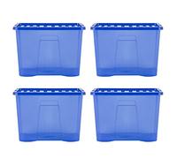 Wham Crystal 4 x 80L Stackable Plastic Storage Boxes with Lids | Ideal for Home, Office, Toys & More | Large Boxes | Made in UK - Spectrum Blue