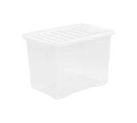Wham Crystal 4 x 80L Stackable Plastic Storage Boxes with Lids | Ideal for Home, Office, Toys & More | Large Boxes | Made in UK -