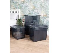 Wham Crystal 4 x 80L Stackable Plastic Storage Boxes with Lids in Black Wham Black