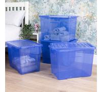 Crystal 4x 80L Stackable Plastic Storage Organiser Box and Lid Wham Blue One Size