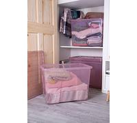 Wham Crystal 4 x 80L Stackable Plastic Storage Boxes with Lids Tint Spectrum Blue in Pink Wham Pink