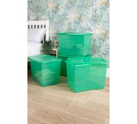 Wham Crystal 4 x 80L Stackable Plastic Storage Boxes with Lids Tint Spectrum Blue Wham Green One Size