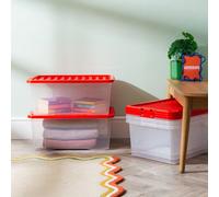 Wham Crystal 45L Box & Stronger Lid Pk5 Clear/red