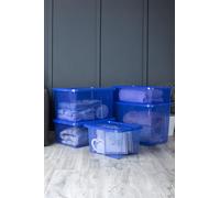 Wham Crystal 5 Piece Multisize Stackable Plastic Storage Organiser Box & Lid in Blue Wham Blue
