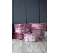 Wham Crystal 5 Piece Multisize Stackable Plastic Storage Organiser Box & Lid in Pink Wham Pink