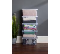 Wham Crystal 5 x 17L Stackable Plastic Storage Boxes with Lids Clear Wham Clear