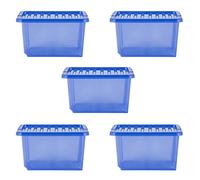 Wham Crystal 5 x 28L Stackable Plastic Storage Boxes with Lids | Ideal for Home, Office, Toys & More | Medium Boxes | Made in UK - Spectrum Blue