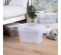 Wham Crystal 5 x 28L Stackable Plastic Storage Boxes with Lids | Ideal for Home, Office, Toys & More | Medium Boxes | Made in UK - Clear