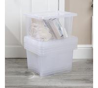 Wham Crystal 5 x 28L Stackable Plastic Storage Boxes with Lids | Ideal for Home, Office, Toys & More | Medium Boxes | Made in UK - Clear