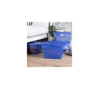 Wham Crystal 5 x 28L Stackable Plastic Storage Boxes with Lids | Ideal for Home, Office, Toys & More | Medium Boxes | Made in UK - Spectrum Blue