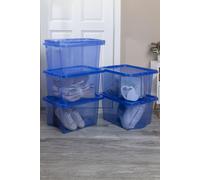 Wham Crystal 5 x 28L Stackable Plastic Storage Boxes with Lids in Blue Wham Blue
