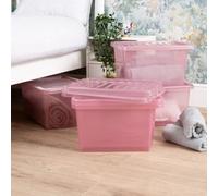Wham Crystal 5 X 28L Stackable Plastic Storage Boxes With Lids Tint Dusky Orchid