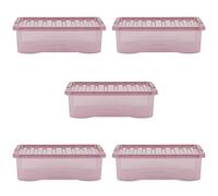 Wham Crystal 5 x 32L Stackable Plastic Storage Boxes with Lids | Ideal for Home, Office, Toys & More | Medium Boxes | Made in UK - Dusky Orchid