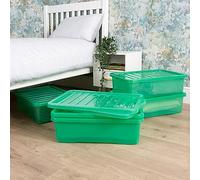 Wham Crystal 5 x 32L Stackable Plastic Storage Boxes with Lids | Ideal for Home, Office, Toys & More | Medium Boxes | Made in UK - Leprechaun Green
