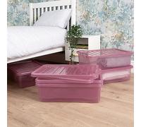 Wham Crystal 5x 32L Plastic Storage Boxes with Lids Tint Dusky Orchid (Pink). Medium Size, Under Bed Storage, Strong (Pack of 5, 32 Litre). Made in the UK