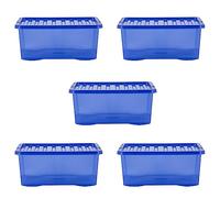 Wham Crystal 5 x 45L Stackable Plastic Storage Boxes with Lids | Ideal for Home, Office, Toys & More | Large Boxes | Made in UK - Spectrum Blue