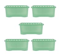Wham Crystal 5 x 45L Stackable Plastic Storage Boxes with Lids | Ideal for Home, Office, Toys & More | Large Boxes | Made in UK - Leprechaun Green