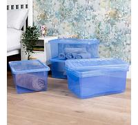 Wham Crystal 5 x 45L Stackable Plastic Storage Boxes with Lids | Ideal for Home, Office, Toys & More | Large Boxes | Made in UK - Sparkle Blue
