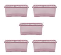 Wham Crystal 5 x 45L Stackable Plastic Storage Boxes with Lids | Ideal for Home, Office, Toys & More | Large Boxes | Made in UK - Dusky Orchid