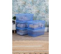 Wham Crystal 5 x 45L Stackable Plastic Storage Boxes with Lids Tint Blue Wham Blue