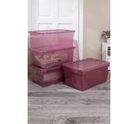 Wham Crystal 5 x 45L Stackable Plastic Storage Boxes with Lids Tint Leprechaun Green in Pink Wham Pink