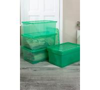 Wham Crystal 5 x 45L Stackable Plastic Storage Boxes with Lids Tint Leprechaun Green Wham Green