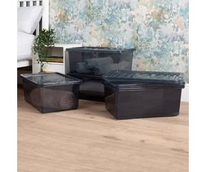 Wham Crystal 5 X 45L Stackable Plastic Storage Boxes With Lids Tint Smoke