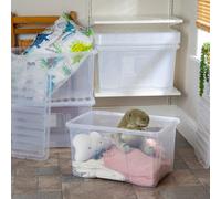 Wham Crystal 5 x 60L Stackable Plastic Storage Boxes with Lids | Ideal for Home, Office, Toys & More | Large Boxes | Made in UK - Clear